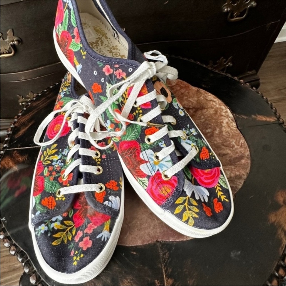 Keds x rifle paper black floral shoes 9.5